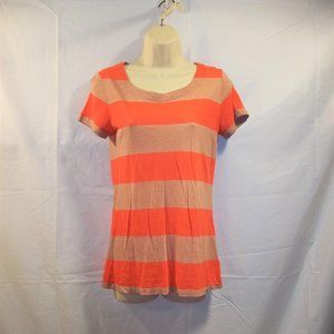 Gap Womens Shirt Top Size Small Striped Round Neckline Short Sleeve Orange Tan
